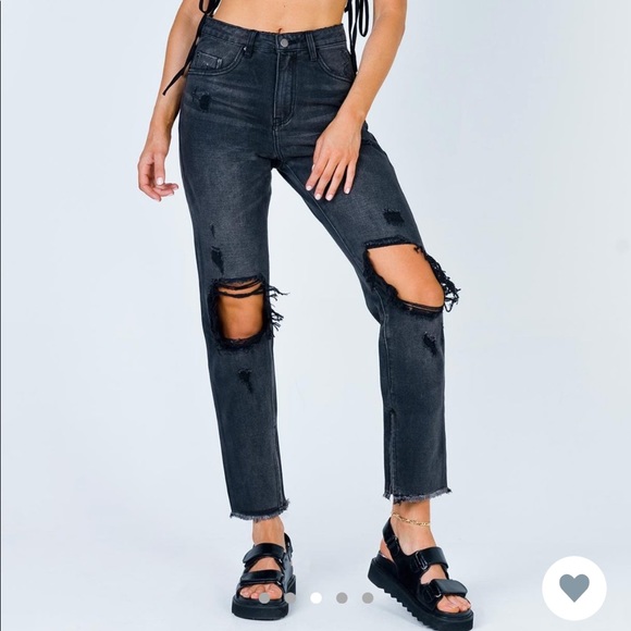 Princess Polly Denim - Princess Polly Erissa Knee Rip Jeans Washed Black